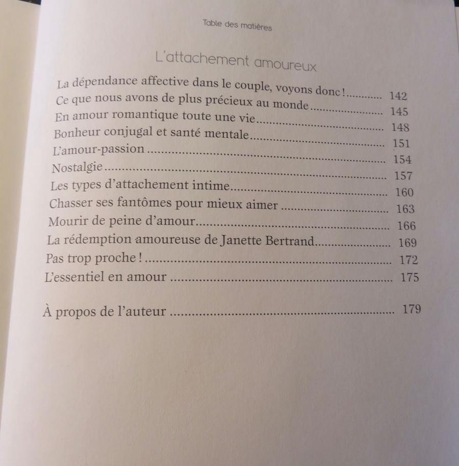 La table des matières du chapitre « L'attachement amoureux »
